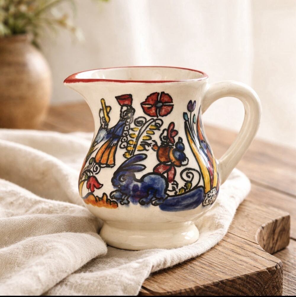 Hand Painted Mexican Folk Art Creamer Pitcher Jaimie Roman Xalitla Guerrero Ptry